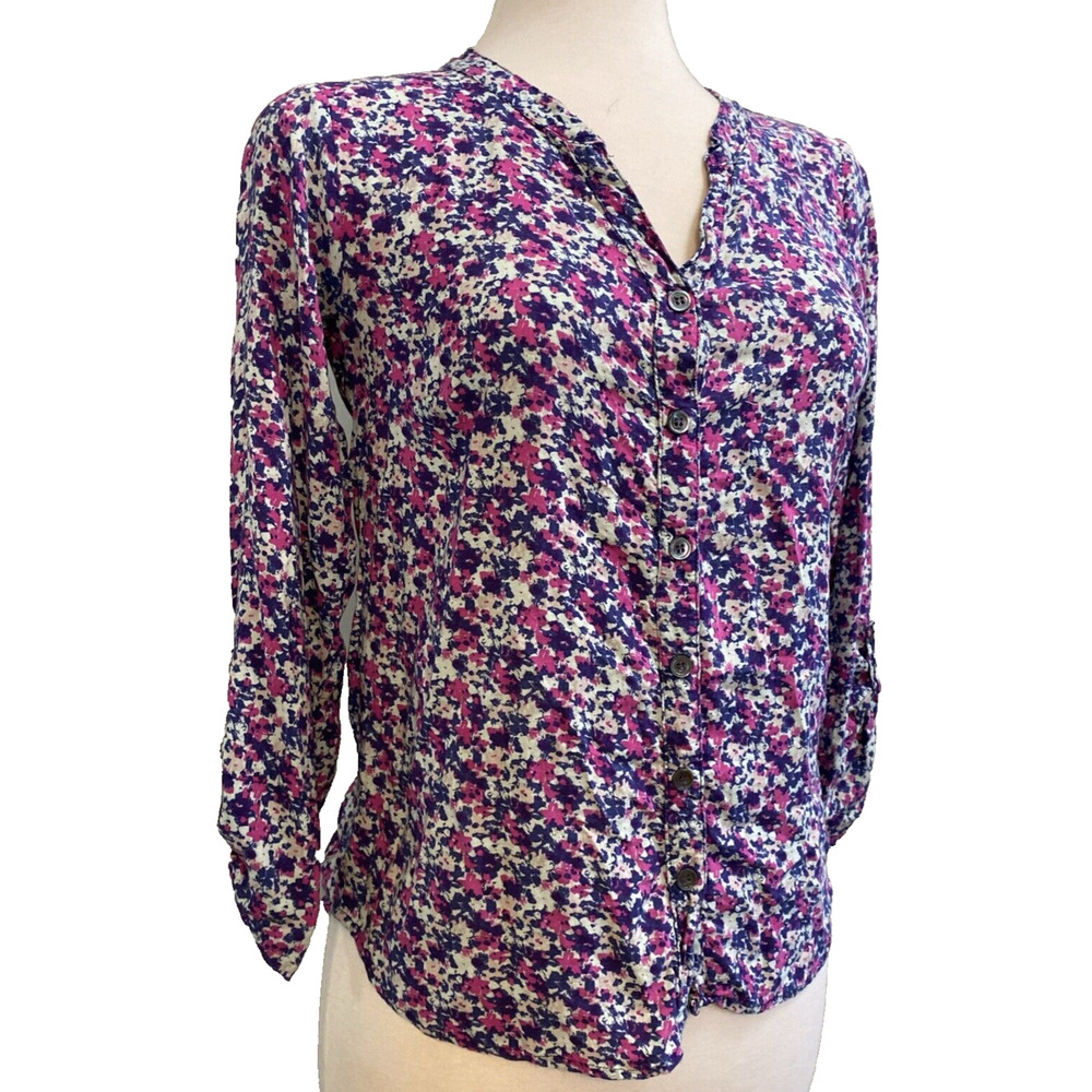 Splendid Womens Small Purple Floral 3/4 Sleeve Button Up Shirt EUC